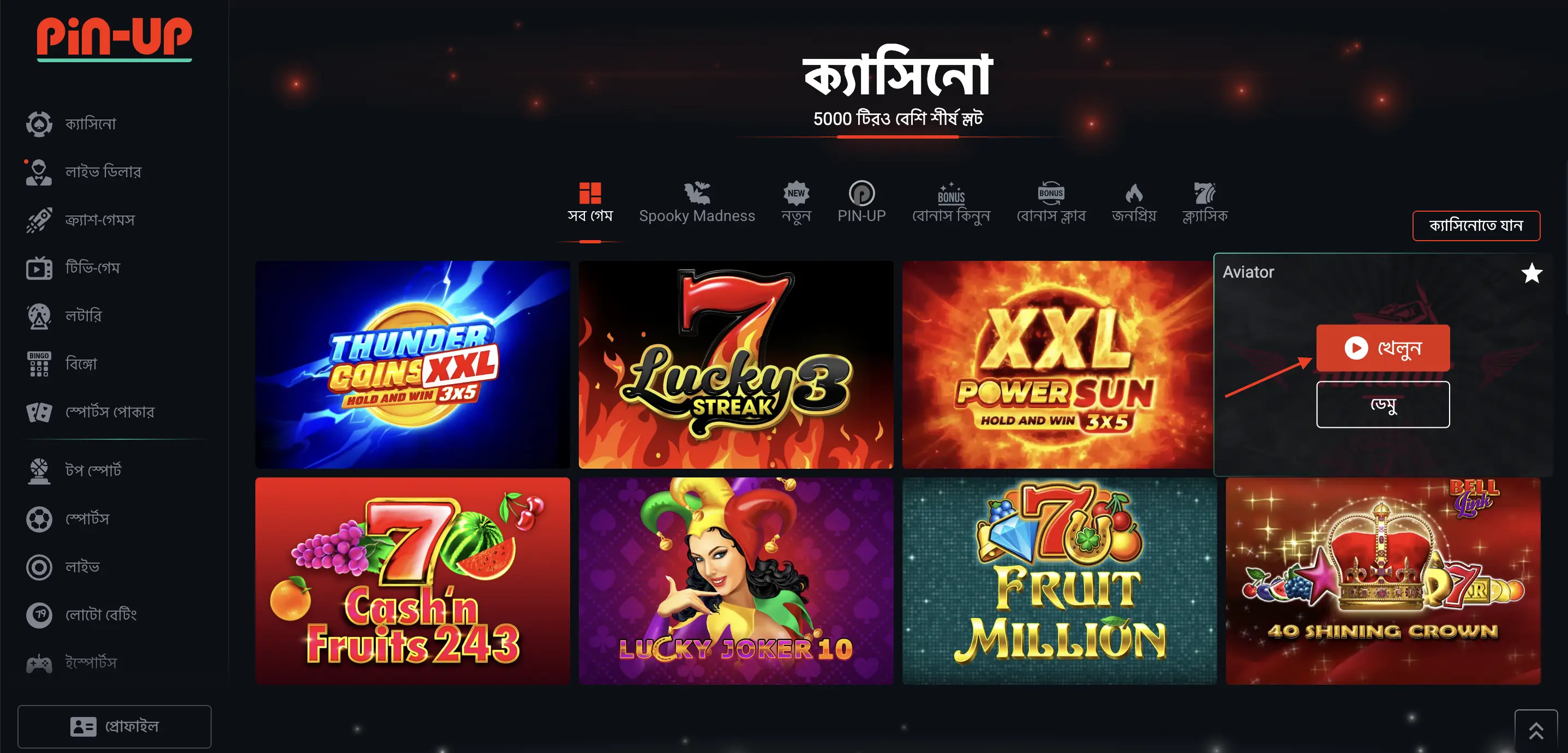 Pin-Up Aviator লগইন ও লব্বি ন্যাভিগেশন